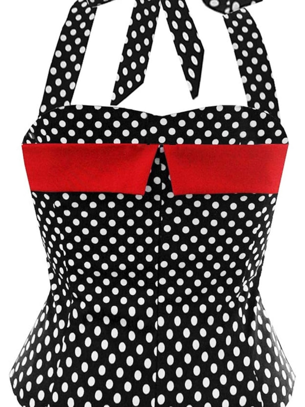 Polka Dot Halter Top Black White Red XXL Stretch Retro Rockabilly NWOT - Picture 2 of 3